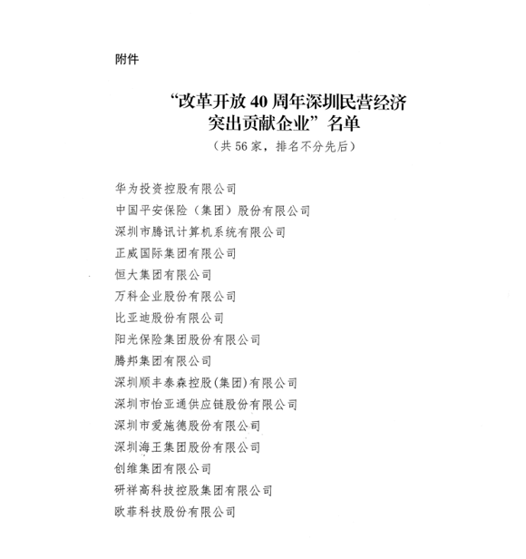 喜讯，304am永利供应链荣获“改革开放40周年深圳民营经济突出贡献企业”称号  